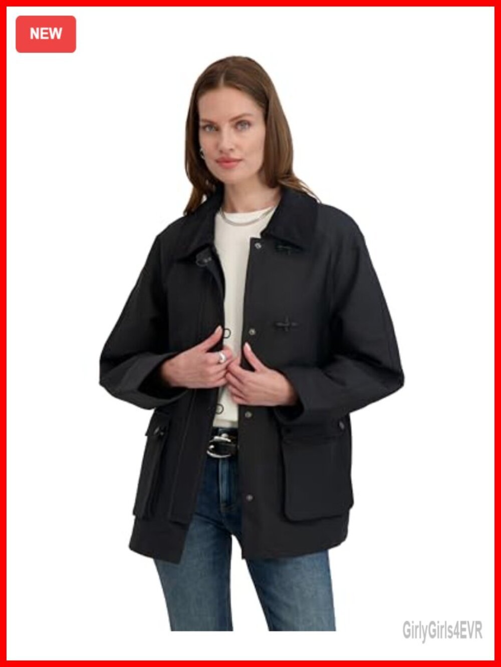 Cotton Blend Barn Jacket with Snap Closure, Fully Lined, Cargo Pockets